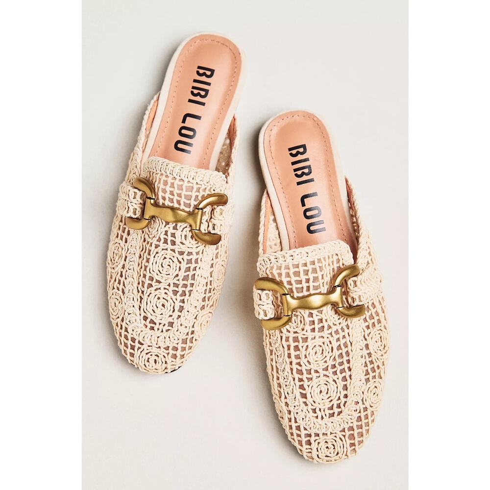 Bibi Lou Zagreb Crochet Slip-On Loafer Mules Horsebit Cream Women EU41 US10 Boho